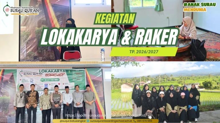Seluruh staf dan guru MTs Surau Qur'an saat mengikuti kegiatan lokakarya dan raker tahun ajaran baru.