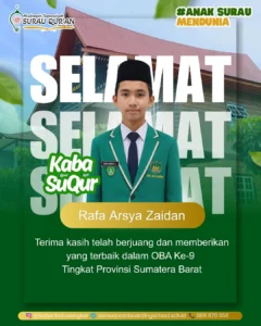 Rafa Arsya Zaidan santri MTs Surau Qur’an Batusangkar peserta Olimpiade Bahasa Arab ke-9 Sumatera Barat.