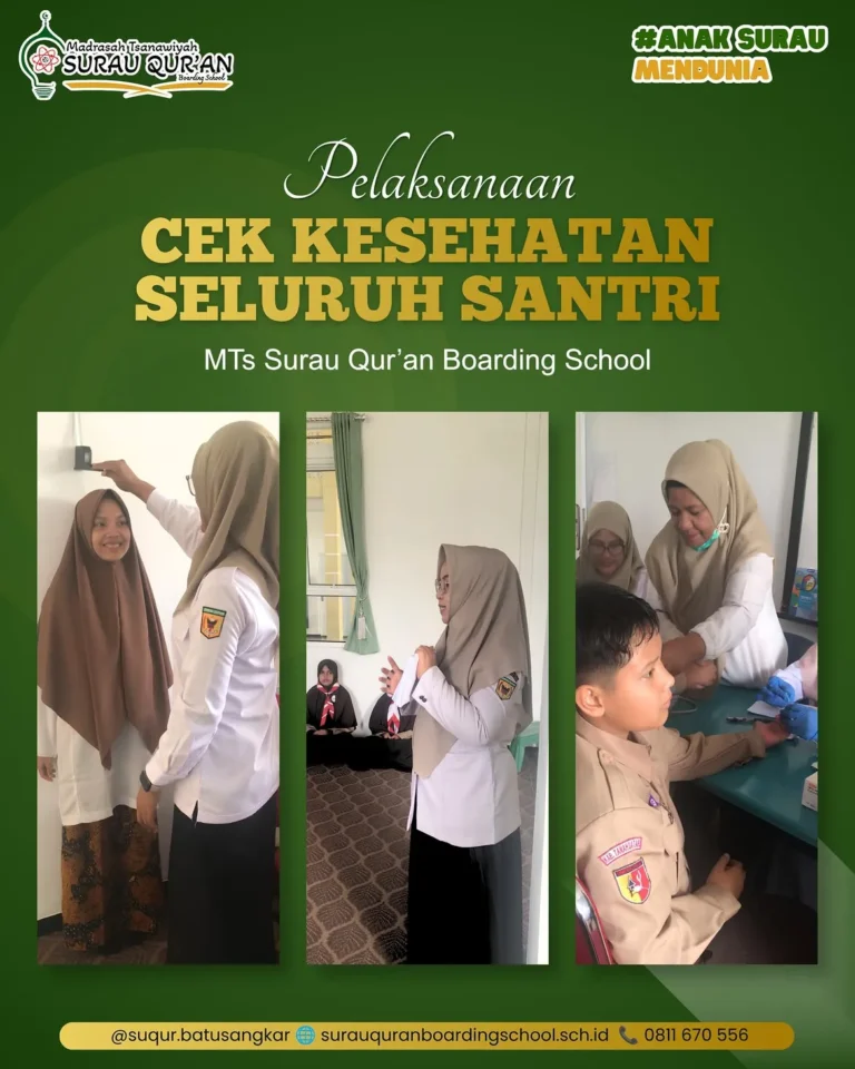 Tim medis Puskesmas 2 Sungai Tarab sedang melakukan pemeriksaan kesehatan kepada santri MTs Surau Qur'an Boarding School