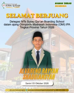 Alvareno Rayyan Shadriansyah santri MTs Surau Quran Batusangkar raih juara 2 IPA Olimpiade Madrasah Indonesia OMI tingkat kabupaten kota.