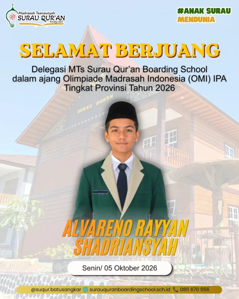 Alvareno Rayyan Shadriansyah santri MTs Surau Quran Batusangkar raih juara 2 IPA Olimpiade Madrasah Indonesia OMI tingkat kabupaten kota.