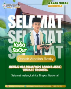Danish Athallah Rasky santri MTs Surau Quran Batusangkar juara 2 OBA Sumbar siap menuju OBA tingkat nasional.