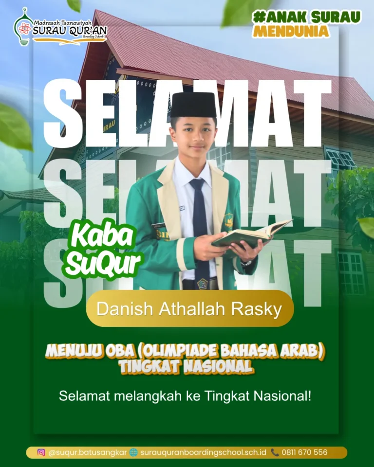 Danish Athallah Rasky santri MTs Surau Quran Batusangkar juara 2 OBA Sumbar siap menuju OBA tingkat nasional.